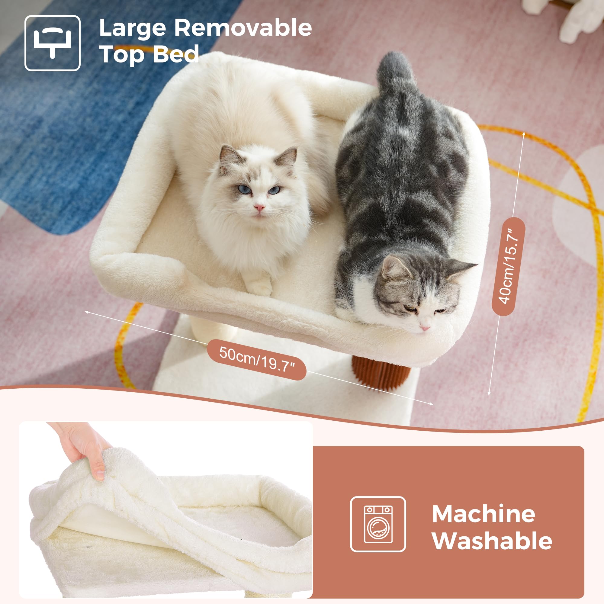 Pawfessor Cat Tree Tower For Large Cats Cat Scratching Post With Cat Self Groomer, 20X15.7   Large Top Bed, Thick Scratch Post [